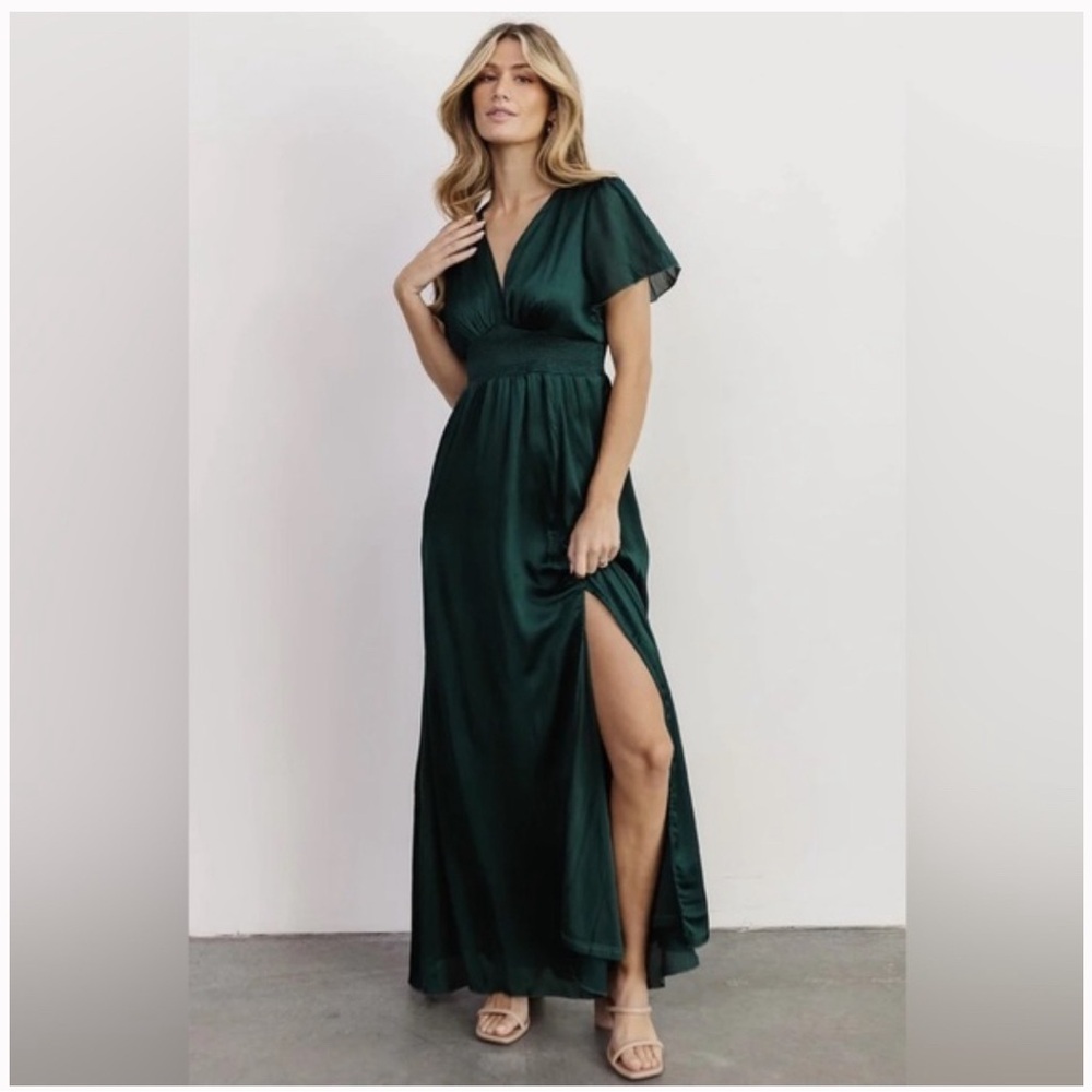 Baltic Born | Prague Satin Maxi Dress Dark Green  | Size L